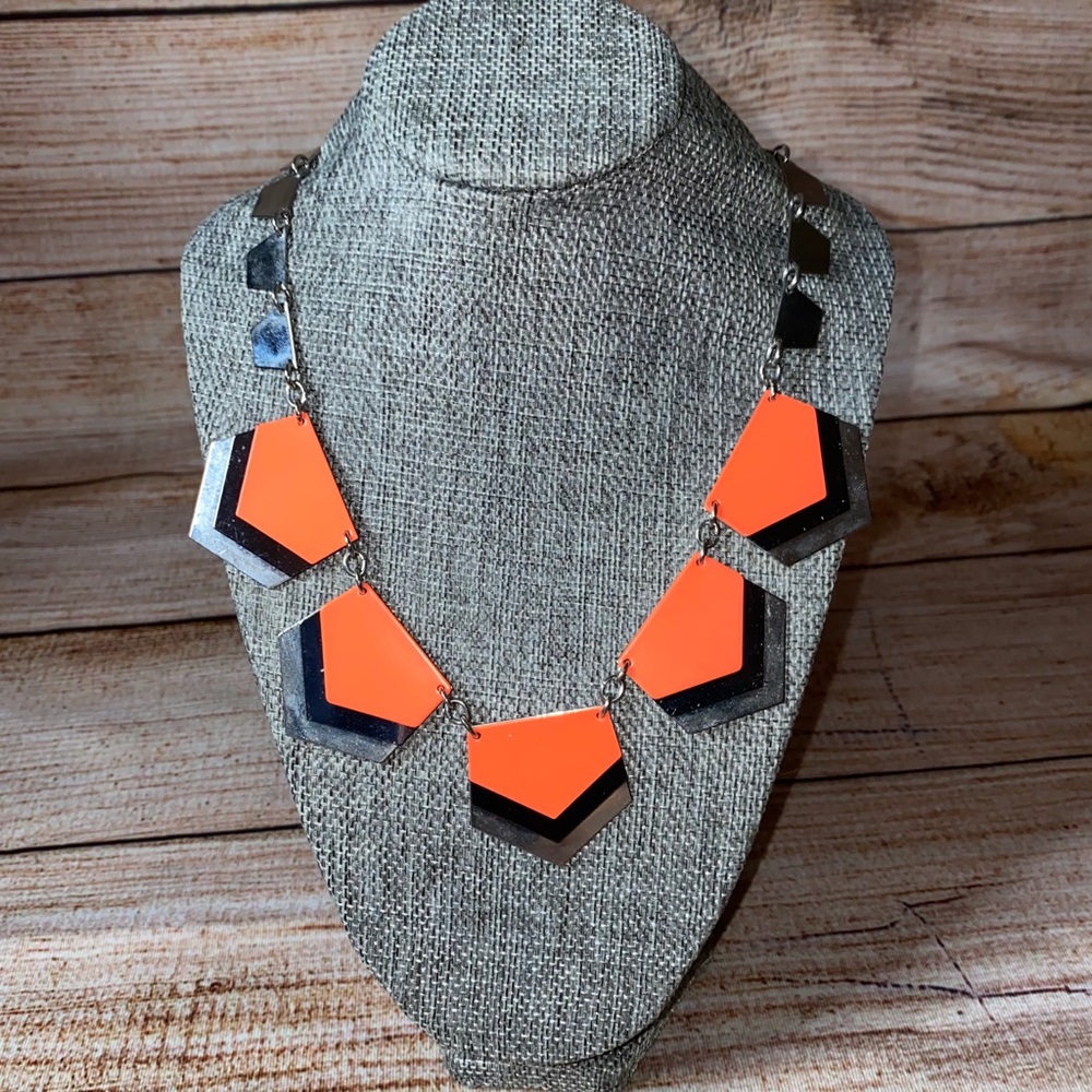 Express Mod Geometric Orange Statement Necklace - image 1